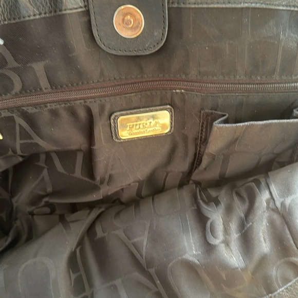 FURLA BLUE AND TAUPE GREY color block   LEATHER BAG - Picture 9 of 15